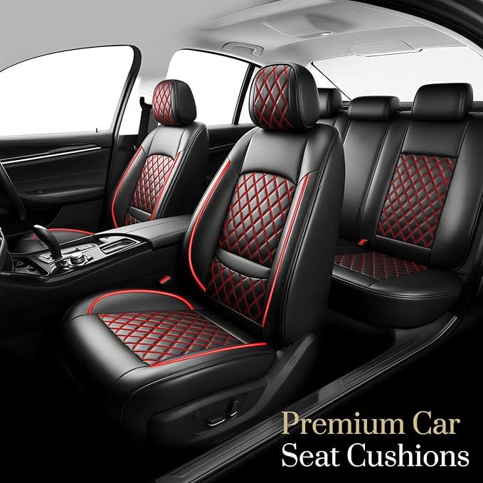 Fit for Equus Seat Covers Compatible with Hyundai Equus 2011-2016 - Waterproof Breathable Leather Automotive Seat Cushions Protector,Airbag Compatible,Only 2 Front seat Covers(Redline)