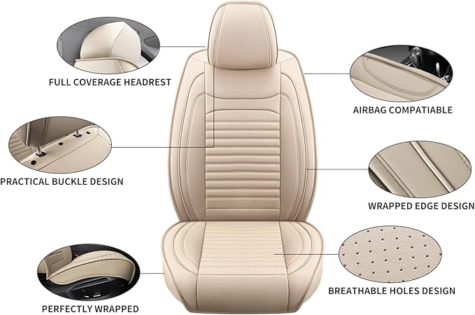 Front Seat Covers Fit for Toyota Sienna 2001-2025, Car Seat Covers Front Seats, Breathable Leather Automotive Seat Covers Front Pair Anti-Slip Seat Cover(Beige, Front)