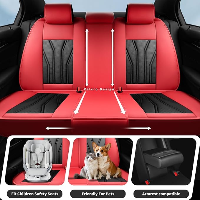 Fit Juke Car Seat Covers Compatible with Nissan Juke 2012-2015 2016 - Premium Leather， Waterproof Breathable， All-Weather Seat Cushion Protecto&Airbag Compatible (2 Front Seat Red&Black)