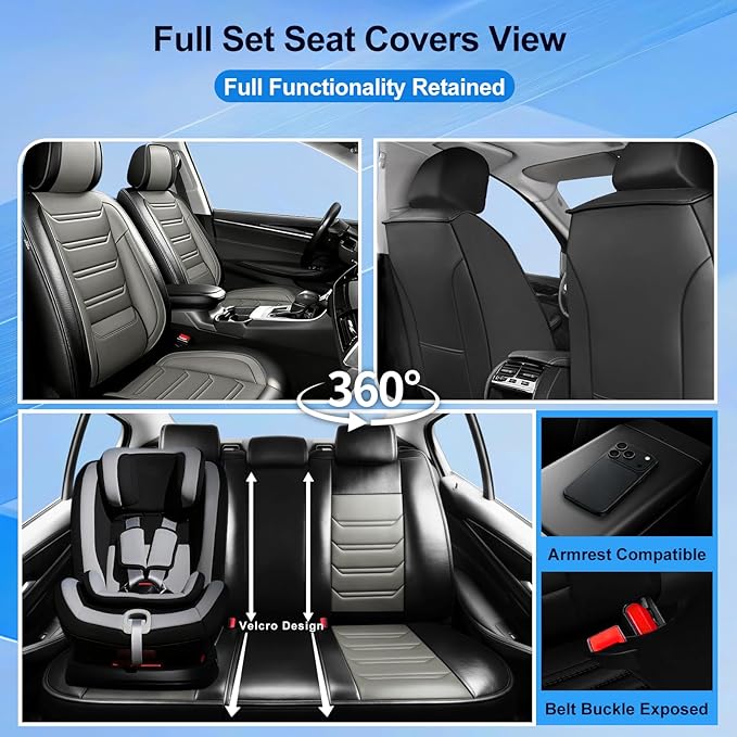 Fit Prologue Car Seat Covers for Select Honda Prologue 2024-2026 - Premium Full Coverage Leather, Airbag Compatible, Waterproof & All Weather Seat Cushion Protector, Front Pair Black+Gray