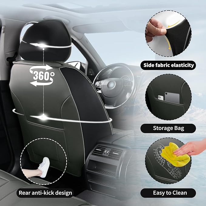 Fit HRV Car Seat Covers Compatible with Honda HRV 2016-2025 2026, Premium Leather Breathable, Wear Resistant, Airbag Compatible, All-Weather Protection & Full Coverage, Full Set Gray