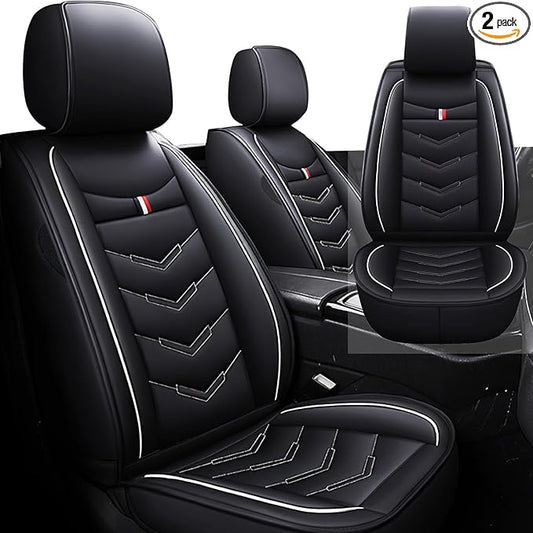 Car Seat Cover 2 Seats for Chevrolet Camaro 2000-2024, Durable Wear Resistant Waterproof Vehicle Cushion Cover, Breathable No Odor Premium Leather Vehicle Seat Covers.(Standard,Black White)