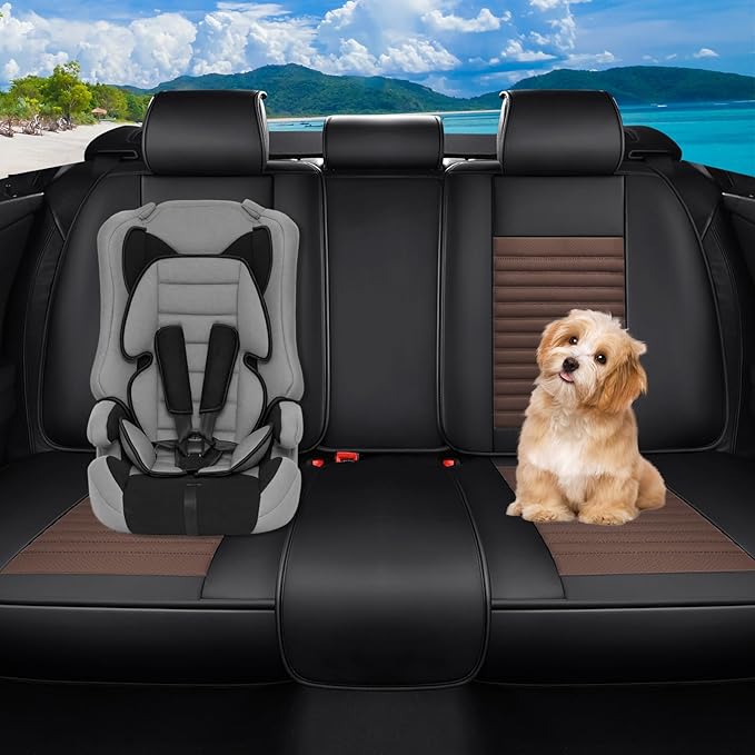 Car Seat Covers Full Set Fit for Toyota C-HR 2018-2022, Premium Faux Leather Car Seat Protector,Breathable Anti-Slip Full Wrapping Edge Seat Covers(Black&Brown,Full Set)