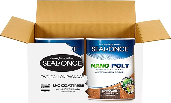 Seal-Once Nano+Poly Penetrating Wood Sealer with Polyurethane - Premium Waterproof Sealant -2 Gallon & Mahogany