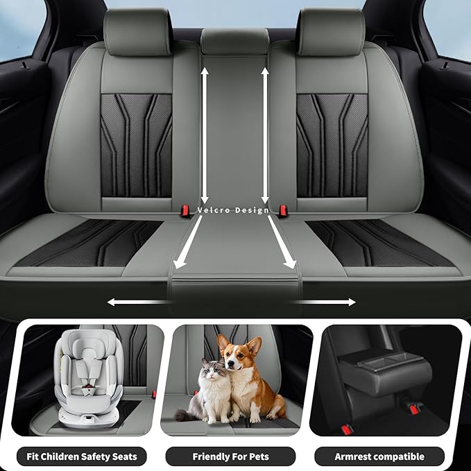 Fit Prius Car Seat Covers for Toyota Prius 2001-2025 2026 -Premium Leather, Waterproof Stain-Resistant, Breathable，All-Weather Seat Cushion Protecto & Airbag Compatible, 2 Front Seat Gray