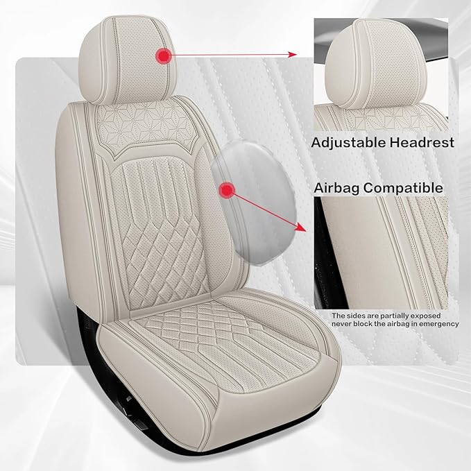 Car Seat Covers for Genesis GV70 2022-2025 2026, Full Set Nappa Leather Waterproof Breathable Anti-Slip Airbag Compatible Car Seats Protector, Car Interior Seats Cover (Beige,+Pillow)