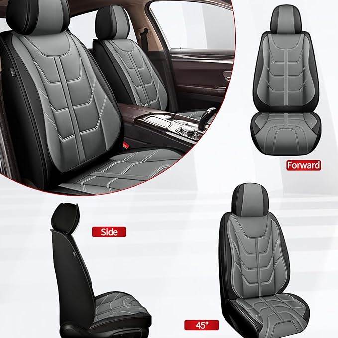 TTX LIGHTING Car Seat Covers fit for Ford Bronco Sport 2021-2026 Front Seat: Premium Leather Automotive Seat Cover with Airbag Compatible Waterproof (2 Seats, Black & Gray)