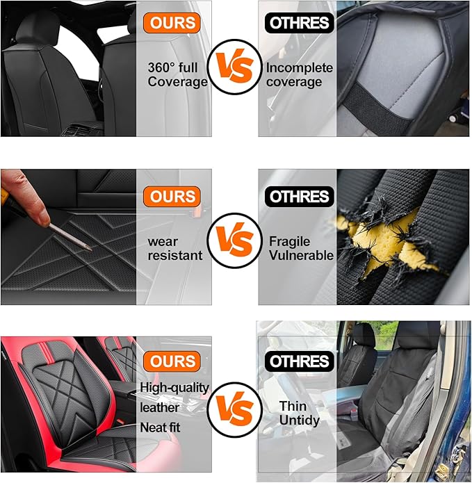 Car Seat Covers Fit for Mazda 3 2007-2025 2026, Premium Leather, Full Coverage Leather Waterproof Breathable Seat Cover, Automotive Seat Protectors, Airbag Compatible(Full Set Seats, Black Red)