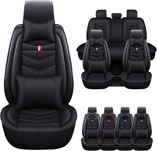 Car Seat Cover for Ford Explorer 2000-2025, Waterproof Durable Compatible Airbag, Premium Leather Seat Protector(5 Seats Luxury,Black)