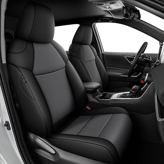 AOMSAZTO Custom Fit Seat Covers for Toyota RAV4 Hybrid 2019 2020 2021 2022 2023 2024 2025 (Not for XSE&2022-2025 SE Hybrid)-Full Set Faux Leather (New Black&Grey)