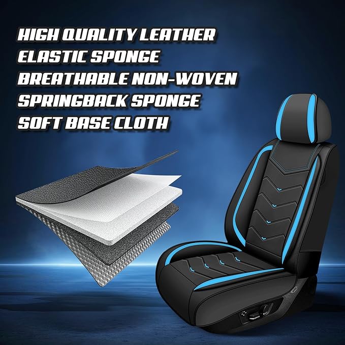 Car Seat Covers for Hyundai Sonata 2002-2026, Premium Nappa Leather Car Seat Cover, Stylish Sport Seat Covers， Automobile Seat Cover Sets.(Luxury 2 Seats/Black Blue)
