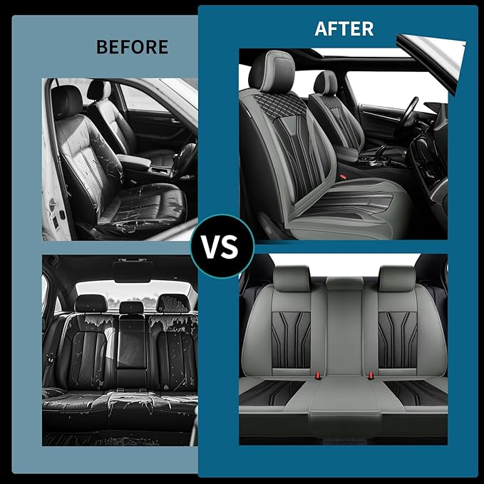 Fit Kicks Car Seat Covers， Compatible with Nissan Kicks 2018-2026 -Premium Leather, Waterproof Breathable All-Weather Seat Cushion Protector Airbag Compatible（2 Seats Front Pair，Gray & Black