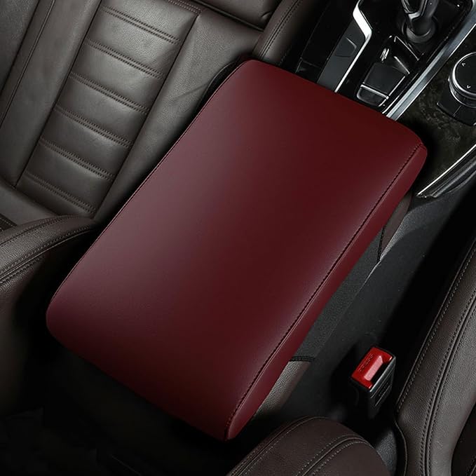 Car Armrest Cover Pad for Hyundai Santa FE 2021 2022 2023 2024 2025 Premium Leather Center Console Armrest Cushion Pad Anti-Scratch Waterproof Auto Interior Accessories Wine Red