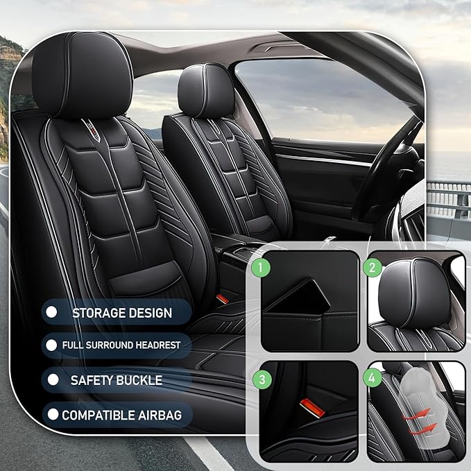 Leather Car Seat Covers Fit for Toyota Mirai 2016-2024, 5 Seater Car Seat Cover, Premium Waterproof, Scratch Resistant Car Interior Accessories (Full Set Black)