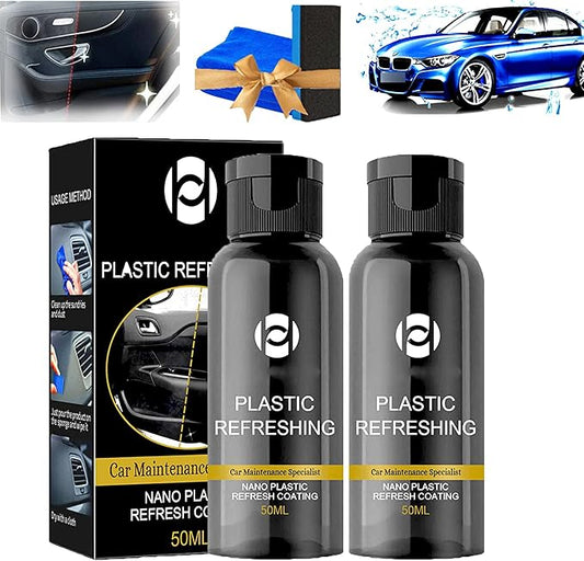 RJDJ Plastic Restorer for Cars, Trim & Exterior – Plastic Revitalizing Coating Agent, Restores Faded Plastic, UV Protection, Car Shine Refurbishing Solution (50ml-2pcs)