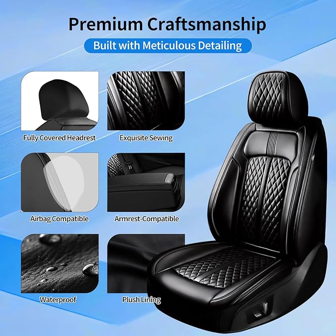Fit RAV4 Car Seat Covers for Select Toyota RAV 4 2013-2025 2026 /RAV4 Hybrid - Premium Full Coverage Leather, Waterproof & All Weather Seat Cushion Protector, Full Set, Black