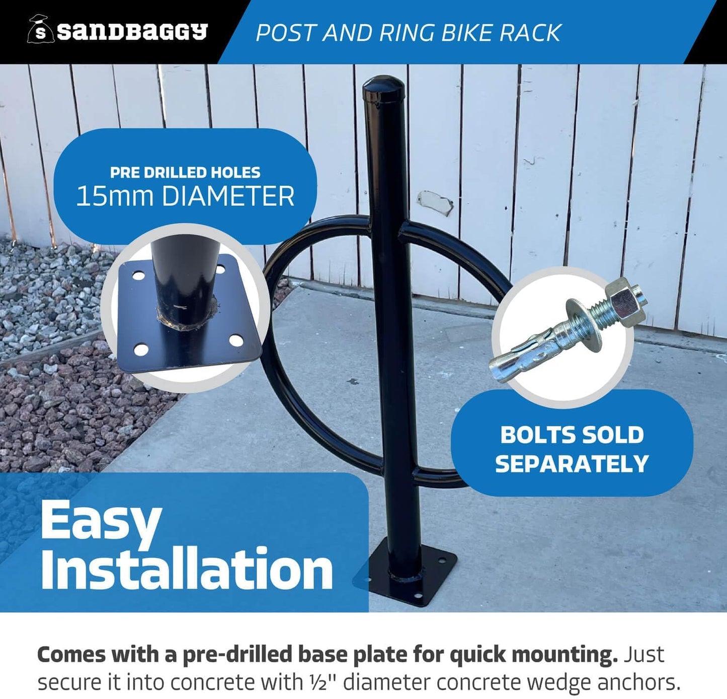 Sandbaggy Post and Ring Bike Rack - Commercial Bike Racks - Galvanized Steel - Anti-Theft Design - In Ground, Apartments, Sidewalks, Industrial (Red, 10)