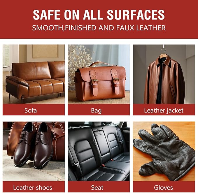 Dashboard Polish Wax, Premium Leather Cleaner & Conditioner 2 in 1 - Safe for Car Seats, Shoes, Jackets | Deep Cleaning & Moisturizing, Removes Stains/Dirt Without Damaging Leather, 16 oz(Pack of 1)