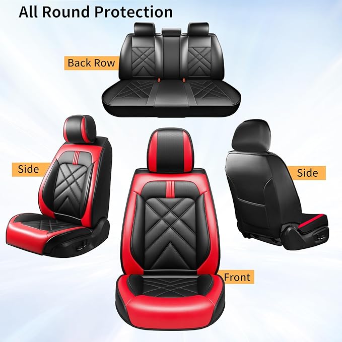 Car Seat Covers Fit for Mazda 3 2007-2025 2026, Premium Leather, Full Coverage Leather Waterproof Breathable Seat Cover, Automotive Seat Protectors, Airbag Compatible(Full Set Seats, Black Red)