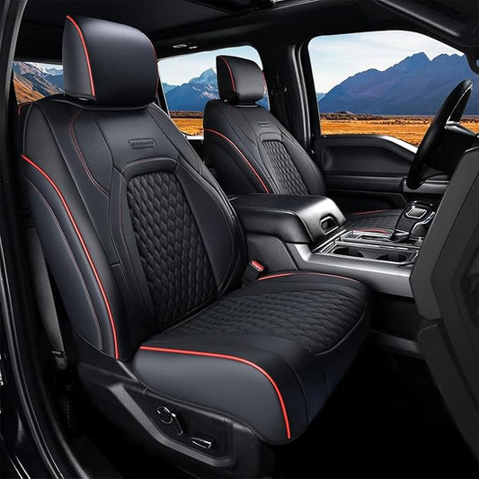 Coverado Wrangler JK Seat Covers, Custom Fit for Pickup Truck Jeep Wrangler Seat Covers 2/4 Door, Waterproof Leather Car Seat Covers Cushions for Jeep Wrangler Accessories 2008-2012(Red Line)