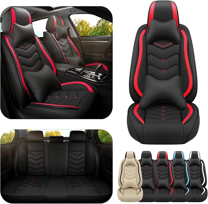 Car Seat Covers for Honda Accord 2000-2026, Premium Nappa Leather Car Seat Cover, Stylish Sport Seat Covers， Automobile Seat Cover Sets.(Luxury 5 Seats/Black Red)