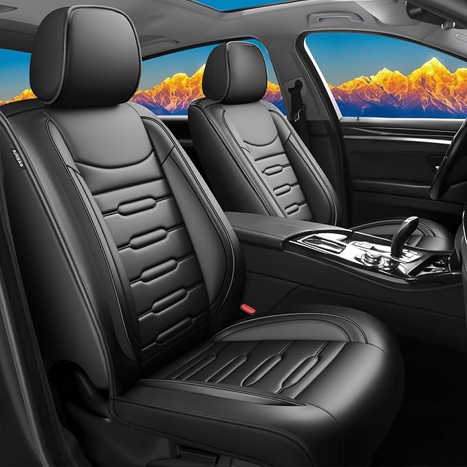 Fit Santa Fe Car Seat Covers for Hyundai Santa Fe 2007-2025 2026 - Upgraded Premium Waterproof & Breathable Leather, Airbag Compatible, All-Weather Seat Cushion Protector (Full Set, Black)