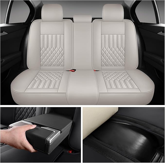 Car Seat Covers for Genesis GV70 2022-2025 2026, Full Set Nappa Leather Waterproof Breathable Anti-Slip Airbag Compatible Car Seats Protector, Car Interior Seats Cover (Beige,+Pillow)