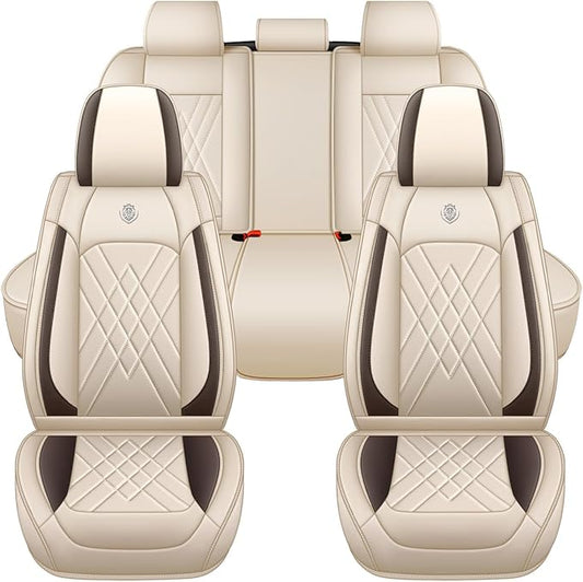 Car Seat Covers Compatible with Toyota Camry 2012-2026 Durable Waterproof Automotive Seat Covers Stretchable Fabric Material, Airbag Compatibility, Premium Nappa Leather(Full Set, Beige Brown)