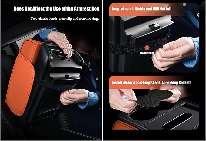 Car Armrest Center Console Cover for Lincoln MKX 2007–2018, Center Console Pad with Cup Holder, Multifunctional Armrest Cushion,F Orange