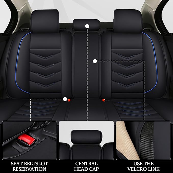 Car Seat Cover 7 Seats for Ford Explorer 2000-2025, Waterproof Durable Compatible Airbag, Premium Leather Seat Protector(7 Seats Luxury,Black Blue)