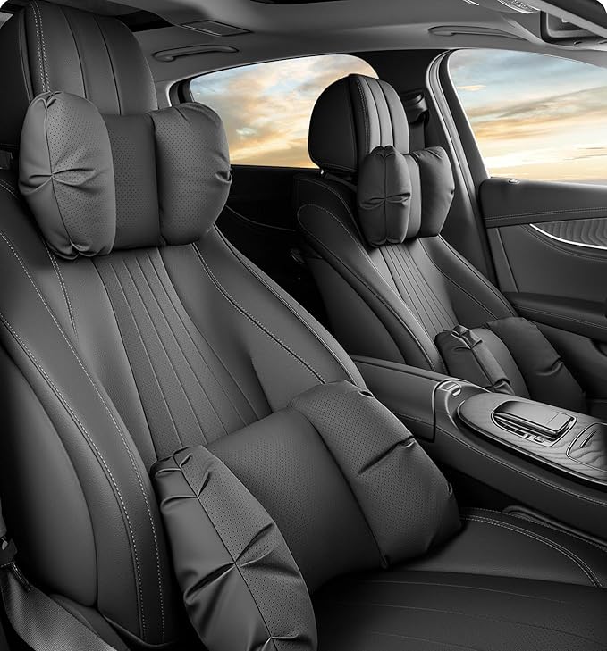 Car Neck Pillow & Lumbar Support for Kia Telluride Carnival Cadenza Stinger Ergonomic Breathable Mesh Auto Seat Back Cushion Headrest,Black-Neck Pillow