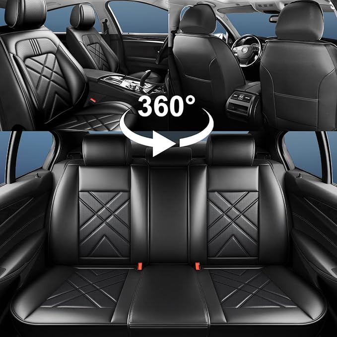 Car Seat Covers Compatible with Mazda 6 2007-2021, Full Coverage Premium Leather Waterproof Breathable Seat Covers, Automotive Seat Protectors, Airbag Compatible(Full Set Seats, Black Gray)