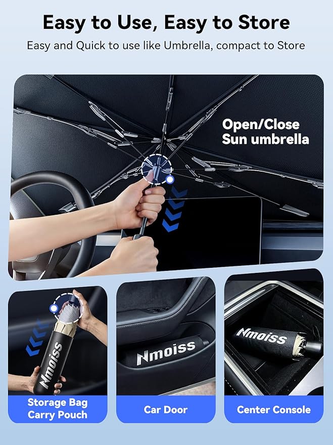 Windshield Sun Shade Umbrella for GMC Silverado - [Vinyl Coating Heat Shield] Protect Car from Sun Rays & Heat Damage Keep Cool and Protect Interior, Spring Structure Edge