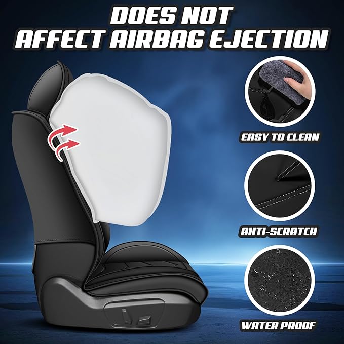 Car Seat Covers for Hyundai Sonata 2002-2025, Premium Nappa Leather Car Seat Cover, Stylish Sport Seat Covers， Automobile Seat Cover Sets.(Standard 2 Seats/Pure Black)