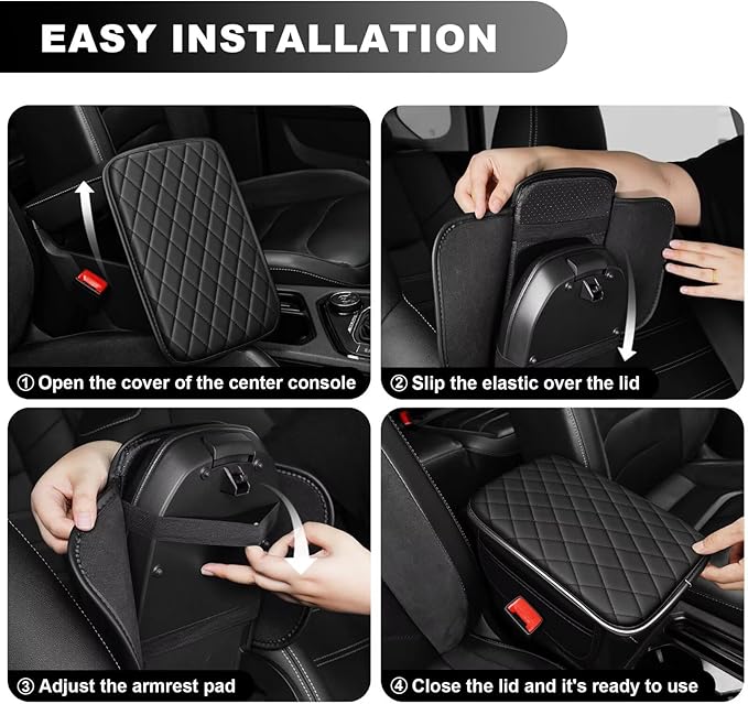 Upgraded Car Center Console Cover Fit for Corolla Faux Leather Car Armrest Cover Cushion with 2 Storage Bags,Car Armrest Storage Box Interior Accessories(Black)