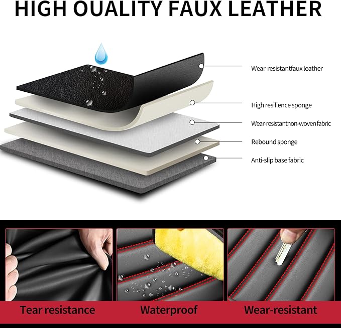 Fit Tucson Car Seat Covers for Hyundai Tucson 2010-2024 2025 2026 - Upgraded Premium Waterproof & Breathable Leather, Airbag Compatible, All-Weather Seat Cushion Protector (2 Front/Black+Red)