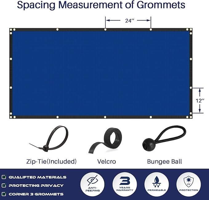 Windscreen4less Privacy Fence Screen Heavy Duty Windscreen Fencing Mesh Fabric Shade Net Cover with Brass Grommtes for Outdoor Wall Garden Yard Pool Deck, 8'x102' Blue