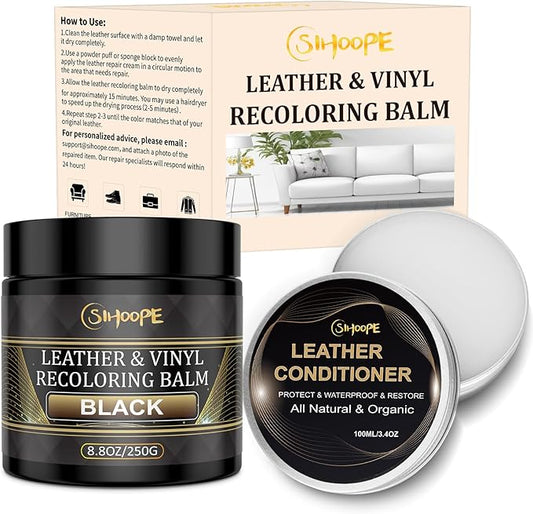 8.8oz Leather Recoloring Balm with 100ml Mink Oil,Black Leather Repair Kit for Furniture,Leather Repair Cream,Leather Scratch Repair for Car Interior,Leather Conditioner for Couch