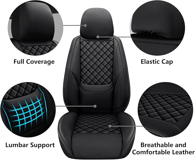 Full Coverage Leather Car Seat Covers Front Pair,Waterproof Seat Covers for Cars,SUVs Trucks, Car Seat Cushion,Car Seat Protector with 2 Seats