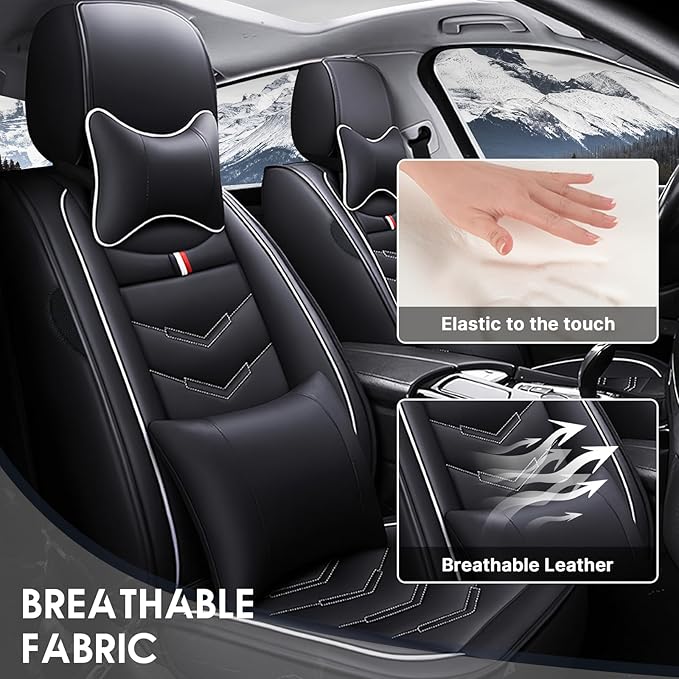 Car Seat Cover for Chevrolet Camaro 2000-2024, Durable Wear Resistant Waterproof Vehicle Cushion Cover, Breathable No Odor Premium Leather Vehicle Seat Covers.(Luxury,Black White)