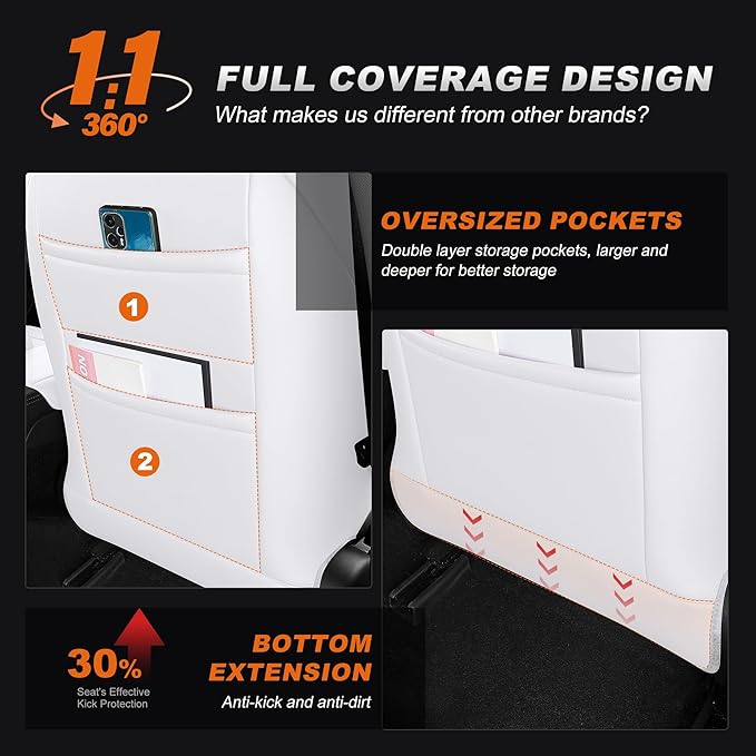 AOMSAZTO Car Seat Cover for Tesla Model 3 2024 2025 (Not for Performance) - Full Set Customized White Seat Covers (with Armrest Cover)