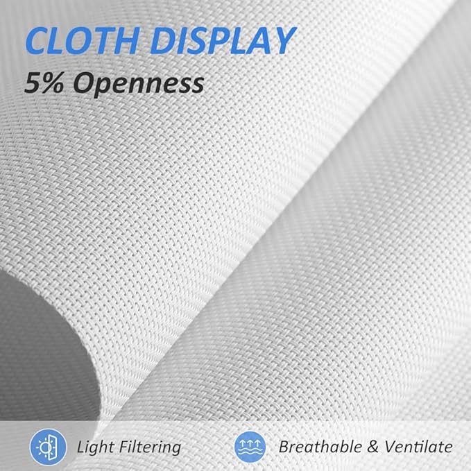 LUCKUP Light Filtering Roller Shades for Windows, Cordless Semi Sheer Solar Blinds with 5% Openness Free-Stop Window Shades for Home & Office, White 31" W x 72" L