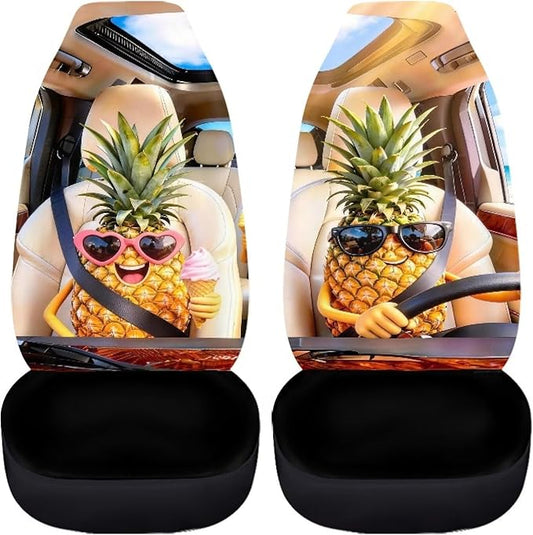 Pineapple Car Seat Covers Set of 2 Funny Breathable Front Seat Covers Stretch Polyester Fabric Cover Removable Automotive Accessories Universal Fit for Cars SUV Sedans