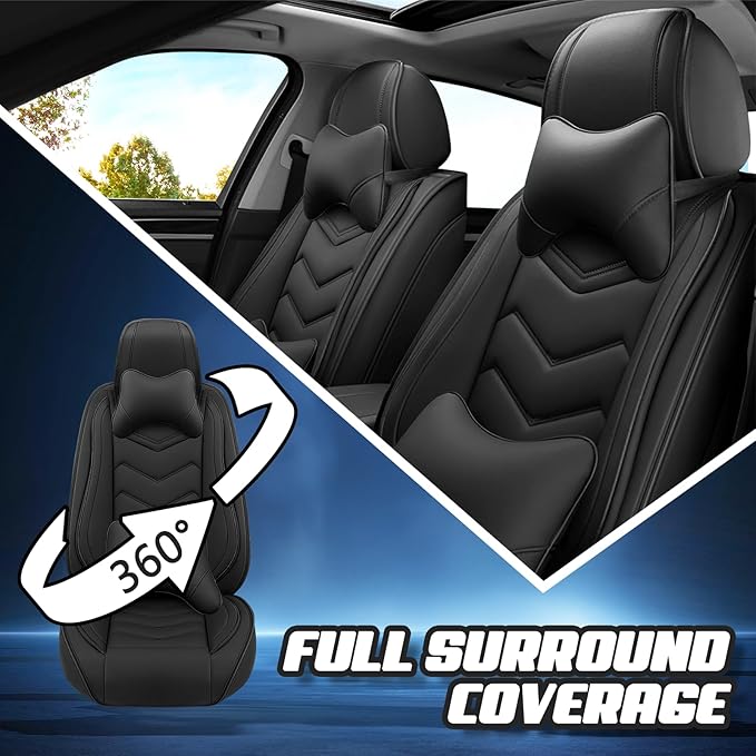 Car Seat Covers for Hyundai Sonata 2002-2025, Premium Nappa Leather Car Seat Cover, Stylish Sport Seat Covers， Automobile Seat Cover Sets.(Luxury 2 Seats/Pure Black)