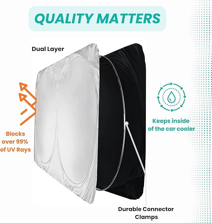 Windshield Sun Shade -Certified 99.87% UVB & 99.02% UVA Car Sun Shade. Award Winning Sunshade - Patented Technology | Compatible for Chevrolet Bolt EUV (2022-2024) | Car Shades by Kinder Fluff