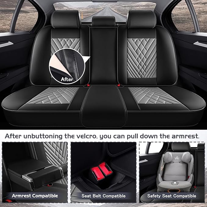 Truck Seat Covers for Ram 3500 2009-2026, Waterproof Premium Leather Full Coverage Car Seat Cover, Muscle Sport Style Auto Interior Seat Cover Sets (Full Set/Black Gray)
