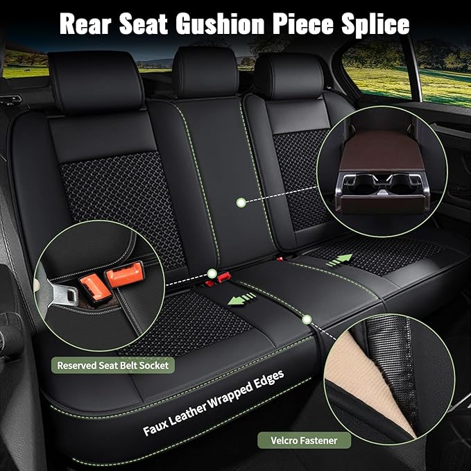 Car Seat Covers Full Set for Toyota Venza 2009-2021: Breathable Cool Ice Silk Leather Seat Covers (Black)