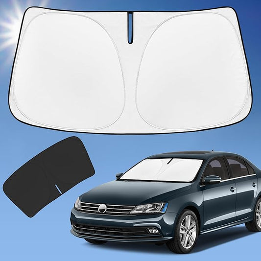 Sun Shade Sunshade for VW Jetta Windshield Cover, 4-Layer Front Window Shade Custom fit Volkswagen Jetta 2011-2018 Sun Visor 240T Retractable Shade Shield Blocks UV Rays Cooler Car Accessories