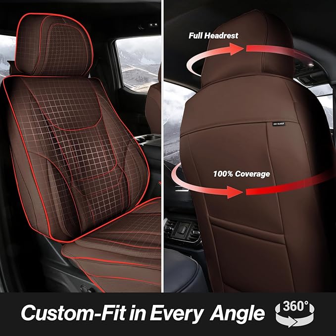 Coverland Custom Fit Car Seat Covers for SUV Compatible with [Escalade, Escalade ESV, Suburban, Tahoe, Yukon, Yukon XL] Premium Waterproof Interior Seat Protector [Front Dark Brown - Size Chart A25]