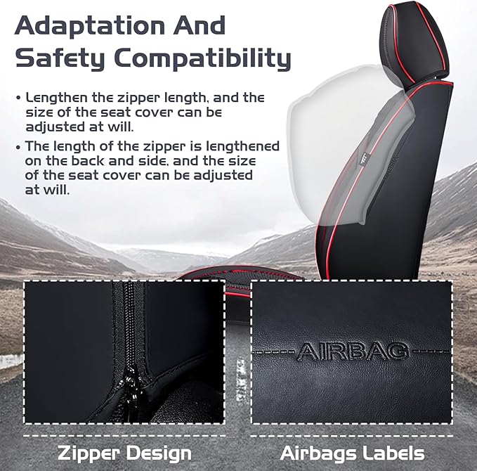 Truck Seat Covers for Ford F150 2009-2026, Waterproof Premium Leather Full Coverage Car Seat Cover, Muscle Sport Style Auto Interior Seat Cover Sets (Front Set/Black Red)